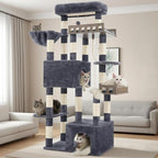 Maine Coon Cat Tree, Heavy Duty Cat Tree for Indoor Cats Large Adult, Cat Tower for Large Cats 20 lbs+ with Hammock, 2 Big Perches, 2 Cat Condos, 15 Scratching Posts, Smoky Gray GCT033G