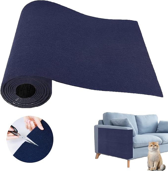 Cat Scratch Couch Furniture Protector, Adhesive Cat Scratch Pad Deterrent for Furniture, DIY Climbing Cat Scratcher Couch Protector from Cat Claws Scratching for Indoor (Navy,78.7x15.8In)