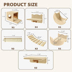 Cat Wall Shelves, Wall Mounted Cat Shelf Furniture with Plush Fabric(13 Piece Set), Cats Furniture with Moon Hammock, Condos, House, Steps, Bridge Ladder, Scratching Post, Beige