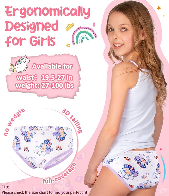 Girls and Toddlers 100% Cotton Underwear Tagless Soft Panties Size 2-3T,4-5T,6,8,10,12 (6-Pack)