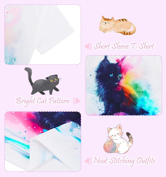 Funnycokid Girls Shirts Cat T Shirt Size 5-12 Clothes for Kids