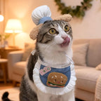 HOWWFALY Cat Halloween Costumes Pet Chef Hat &Hamburger Bib Costume Set, Funny Holiday Cooking Outfit for Small Medium Cats Pets