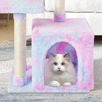 FISH&NAP Cute Cat Tree Kitten Cat Tower for Indoor Cat Condo Sisal Scratching Posts with Jump Platform Cat Furniture Activity Center Play House Rainbow