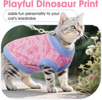 DENTRUN Sleeveless Cat Vest with Dinosaur Print, Breathable Ultra-Soft Dralon Fleece Cat Sweater, All-Season Pet Costume Apparel for Cats, Kitten Clothing for Indoor/Outdoor, Pink, M