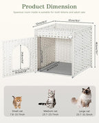 Cat Litter Box Enclosure Furniture, Hidden Litter Box with Mat and Fence, Handwoven Rattan Cat House with Two S-Shaped Hooks for Living Room, Bedroom, 18.5 x 20.5 x 19.1 Inches (White