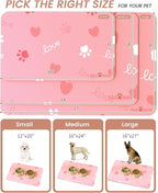 Cat Dog Food Mat, Rapid Water Absorption Dog Mat for Food and Water,100% Waterproof Cat Dog Bowl Mat,16"x24"-Pink