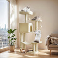 Sweetcrispy 44 Inch Cat Tree Tower, Cat Climbing Tower with Natural Sisal Scratching Posts, Hammock, Pet Condo for Indoor Cats and Kittens Play, Beige