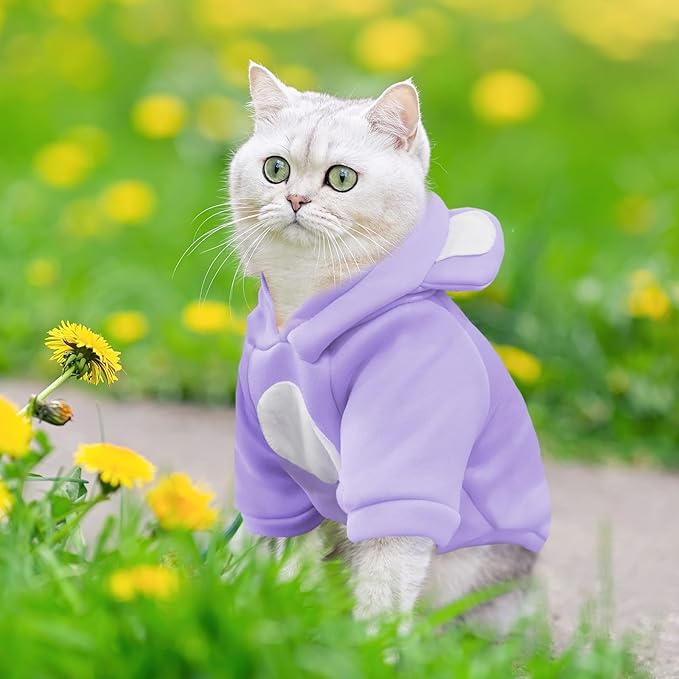Small Dog Hoodie Soft Warm Fleece Fall Winter Dog Clothes Cute Puppy Sweaters Cat Coat Funny Blank Pullover Doggy Hooded Sweatshirts for Small Dogs Chihuahua Costumes Kitten Outfits(Purple,S)
