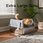 XL Stainless Steel Litter Box 2 Pack, 24x16x12 Inches Extra Large High Sided Metal Cat Litter Box with Lid, Easy Clean, Non Stick & No Smell