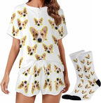 Custom Short Pajamas Set with Face Photo Women‘s Sleepwear Tee Personalized PJ Short Loungewear Set fot Her