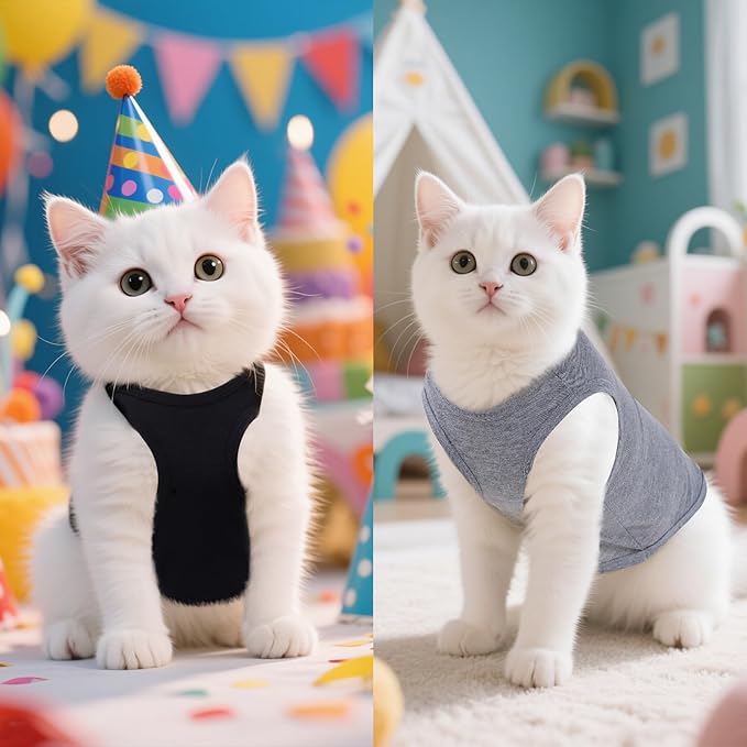 3 Pcs Cat Shirts Solid Color Dog Clothes Summer Sleeveless Stripe Pet T Shirts for Small Pet Dogs Cats (Black, Medium)