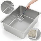 Kirecoo Stainless Steel Cat Litter Box, Large Metal High Sided Cat Pan Box, Indoor Litter Tray, Non Stick, No Smell, Easy to Clean, Pet Toilet Supplies for Cats