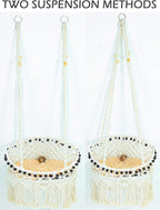 KARCEEY Macrame Cat Hammock - Hanging Cat Bed for Wall & Window - Boho Swing with Full Hardware Kit & Nip Toy - Stable Heavy Duty Design for Large & Senior Felines up to 60lbs