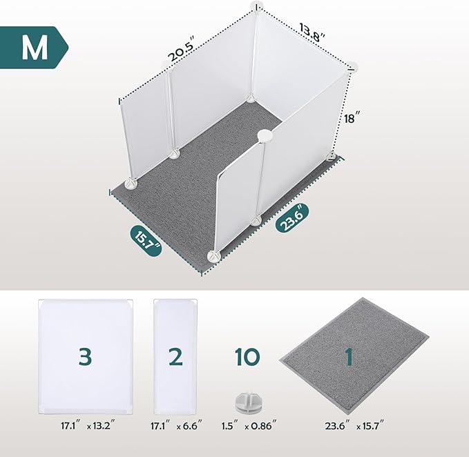 MEEXPAWS Cat Litter Box Enclosure Splash Guard Small 20.5L × 14W x 18H inch, Light Weight Plastic Sheets with Cat Litter Mat Easy Clean (White)