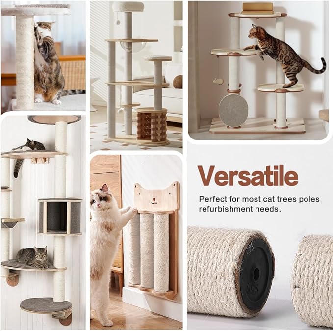 OSPNIEEK 4 PCS M8 Cat Scratching Post Replacement, 15.7“ 7.9" Natural Sisal Rope Kitten Tree Scratcher Refill with Screws, DIY Hemp Scratch Pole Parts for Indoor Cats Tower Refurbishment Accessories