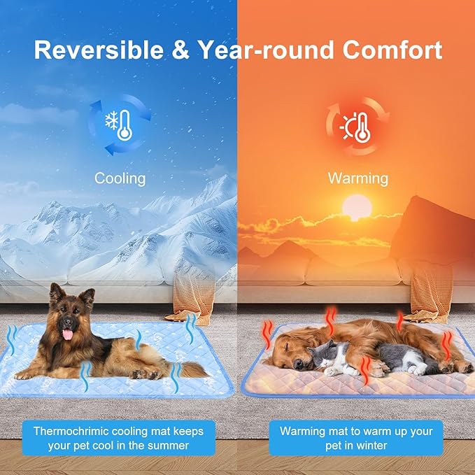 MH MYLUNE HOME Dog Cooling Mat 36x23 Inch - Arc-Chill Cool Fiber, Endothermic Color Changing Pet Pad for Dogs & Cats, Double-Sided Cooling & Warm, Foldable & Washable Summer Blanket