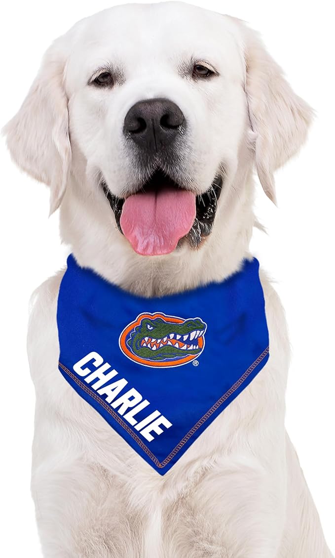 NCAA Florida Gators Personalized Tie Bandana for Dogs & Cats, Size Large/X-Large. Custom Dog Bandana Scarf Bib for Pet Cat Dog. The Ultimate Game-Day & Party Customizable Bandana