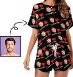 Custom Short Pajamas Set with Face Photo Women‘s Sleepwear Tee Personalized PJ Short Loungewear Set fot Her