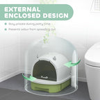 PawHut Cat Litter Box, Covered Kitty Litter Box with Lid, Scoop, Deodorizing Bags for Odor Control, Privacy, Portable, Easy to Clean, Green