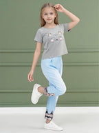4-8T Toddler Girl Clothes Cat face print Short Sleeve Top+Pants Outfits Girl Spring and summer 2-Piece Set