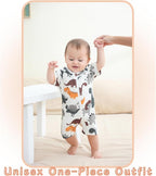 Unisex Summer Trendy 2-Pack Rompers Short Sleeve Zipped Bodysuit Infant Cotton Outfits