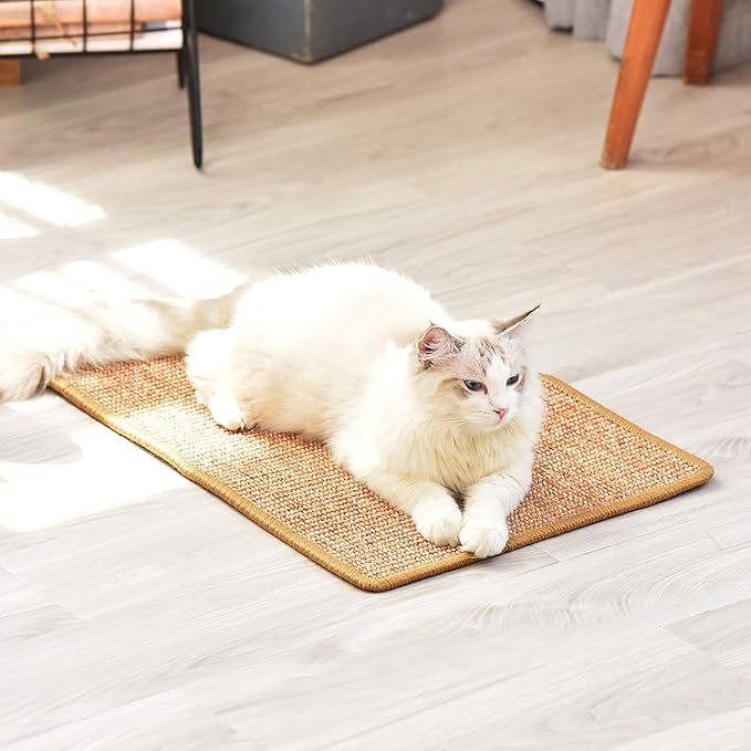 FUKUMARU Cat Scratcher Mat, 23.6 X 15.7 Inch Natural Sisal Cat Scratch Mats, Horizontal Cat Floor Scratching Pad Rug with Sticky Tapes, Protect Couch and Carpets