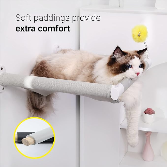 SVD.PET Cat Hammock Wall Mounted with Toy, Soft Padded & Comfortable Cover, Modern Design Premium Cat Furniture Shelf, Supports up to 40 lbs (Comfy Plus, White)
