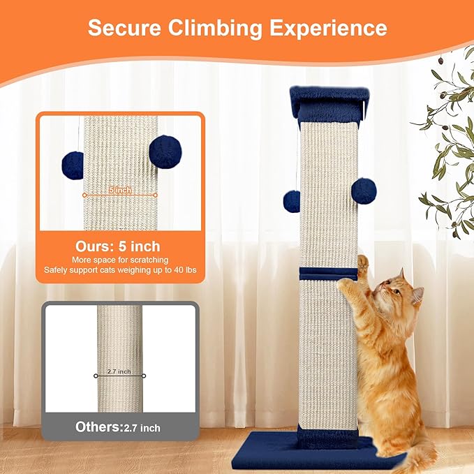 Cat Scratching Post 33 Inch Nature Sisal Scratch Post for Indoor Cats, Large Cat Scratcher Protect Your Furniture, for All Breeds Blue