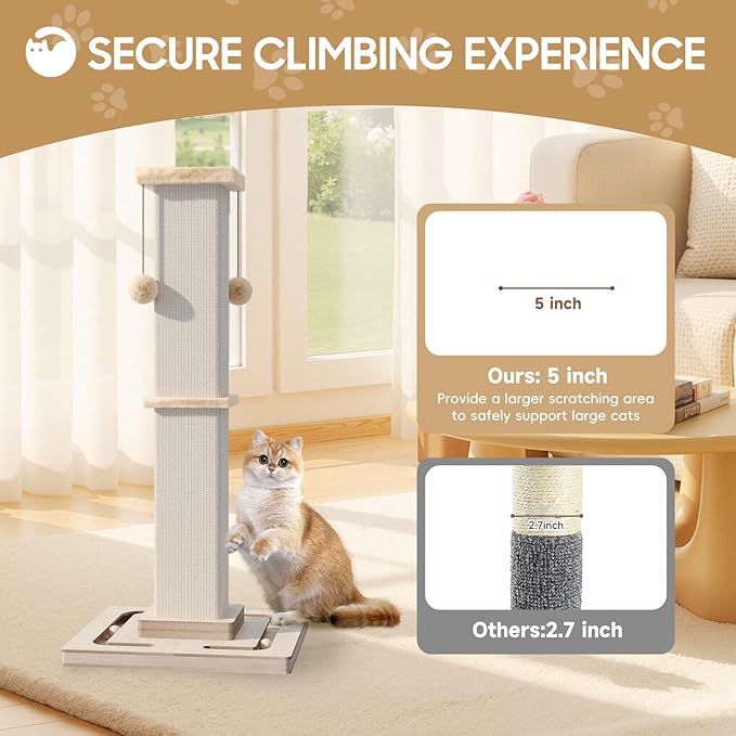 Large Cat Scratching Post, 32 Inch Tall Heavy Duty Scratching Post with Tracking Interactive Toys for Indoor