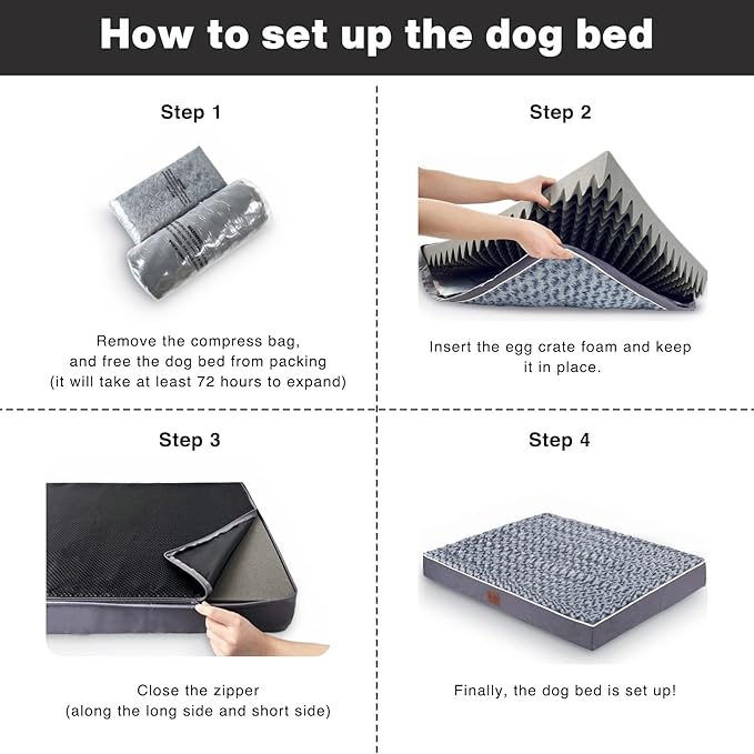 WESTERN HOME WH Large Dog Bed for Large, Jumbo, Medium Dogs, Orthopedic Pet Bed Waterproof Mattress with Removable Washable Cover, Thick Egg Crate Foam Dog Bed with Non-Slip Bottom