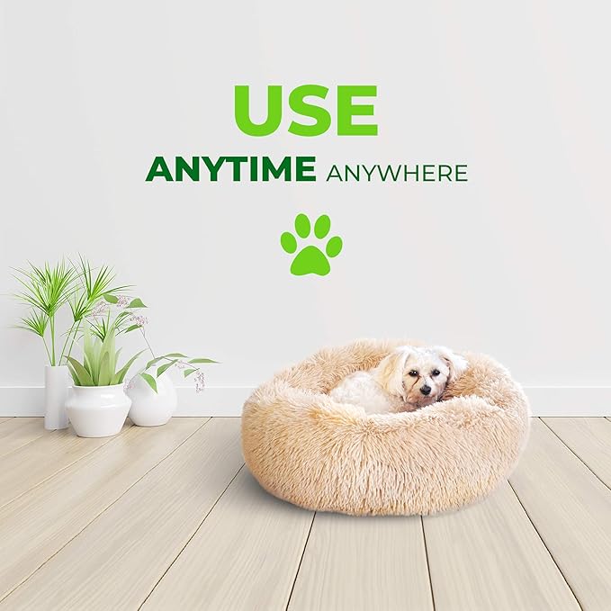 Whiskers & Friends Cat Bed Dog, Cat Beds for Indoor Cats Washable, Orthopedic Soft Fluffy Round Calming Pet Bed for Small to Large Kitty Kittens & Dogs, Small Dog Beds & Furniture