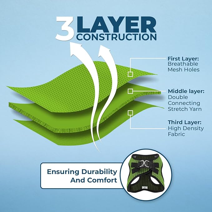 Best Pet Supplies - All Weather Mesh/Plush, Reflective, No Pull Harness for Small, Medium Dogs, Cats - Secure with Hook & Loop Fastener, Buckle, Double D-Rings - Lime Green 2-Tone, M