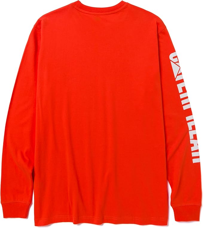 Caterpillar Trademark Banner Long Sleeve Tee Shirts for Men with Center Back Neck Wire Management Loop and Cat Workwear Logo