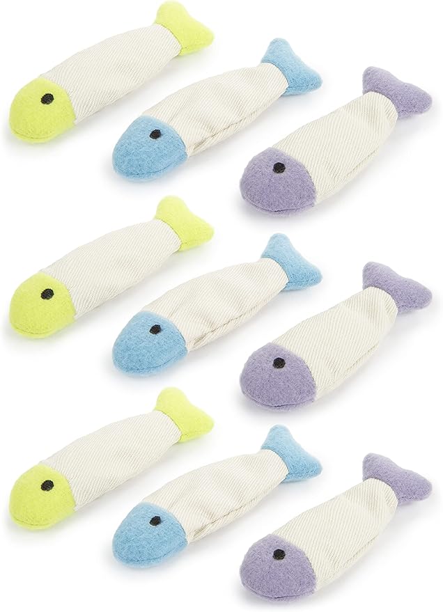 SmartyKat (9 Count) Fish Flop Crinkle Catnip Cat Toys - Multi Color, 9 Count