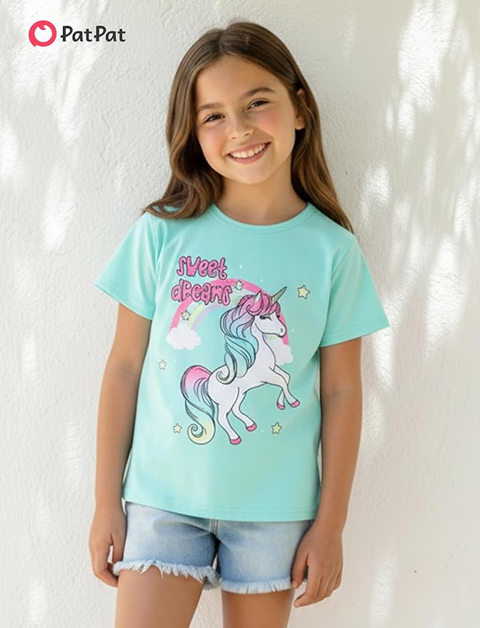 PATPAT Girls Crewneck Short Sleeve Graphic Tees Animal Print Shirts Cute Summer Outfits 5-12 Years