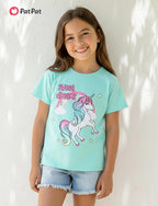 PATPAT Girls Crewneck Short Sleeve Graphic Tees Animal Print Shirts Cute Summer Outfits 5-12 Years