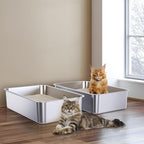 Stainless Steel Litter Box 2 Pack, 23.6" X 15.7" X 6" Steel Litter Box XL No Smell, Extra Large Metal Litterbox for Big Cat, Multiple Cats, Non Stick, Easy Cleaning
