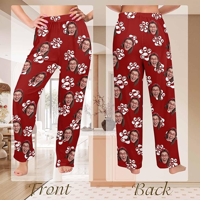 Custom Couple Pajama Pants Sock with Funny Face, Personalized PJ Anniversary Birthday Women Men Pants