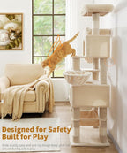 AMHANCIBLE Tall Cat Tree, 70 Inch Cat Tower for Indoor Cats, Multi-Level Cat Tree with Scratching Post, Hammock, Hanging Basket, Large Cat Condos for Adult Cats Kittens, Beige, PT18BG