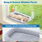 Zakkart Foldable Cat Hammock for Window - Cordless, Embeded Machine Washable Bed, Robust Metal Frame - Cat Window Perch for Large Cats and Kittens (Gray Bolster Bed, Large)