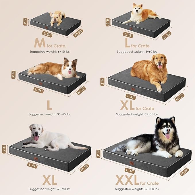 EHEYCIGA Waterproof Dog Bed Orthopedic 41"x27", Memory Foam Pet Bed for XLarged Dogs, Washable Pet Mat with Removable Cover, Dark Grey