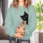 FRYAID Cat Sweatshirt Women Funny Black Cat Graphic Sweater Casual Cat Crewneck Holiday Long Sleeve Hoodie Pullover Top