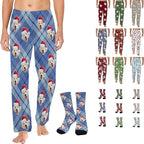 Artsadd Personalized Christmas Pajama Pants Socks for Men Custom Photo Pajama Bottoms for Men S-XXL
