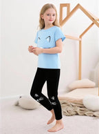 4-8T Toddler Girl Clothes Cat face print Short Sleeve Top+Pants Outfits Girl Spring and summer 2-Piece Set