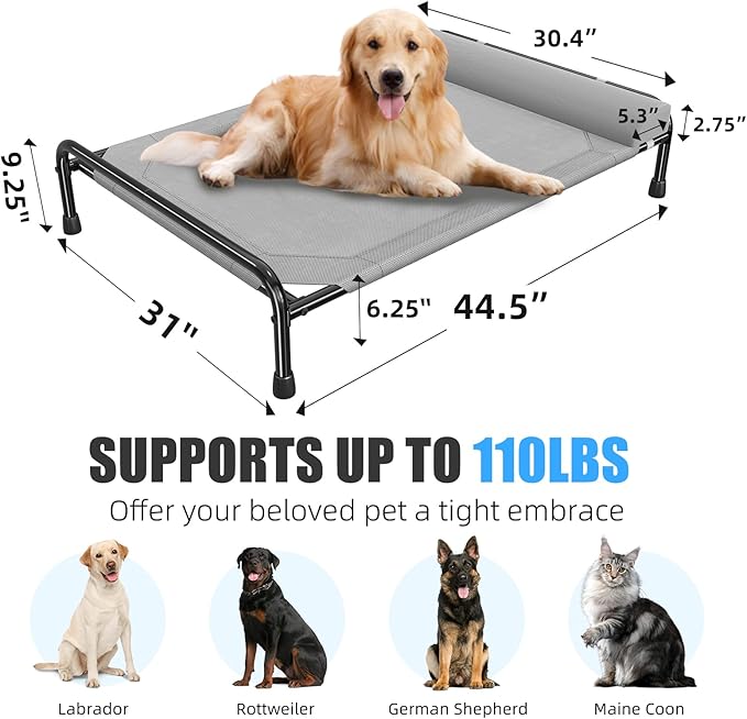 Simple Trending Elevated Dog Bed for Large Dogs, Cooling Raised Pet Cot with Bolster, Breathable Outdoor Couch Bed, 44.5" x 31", Grey
