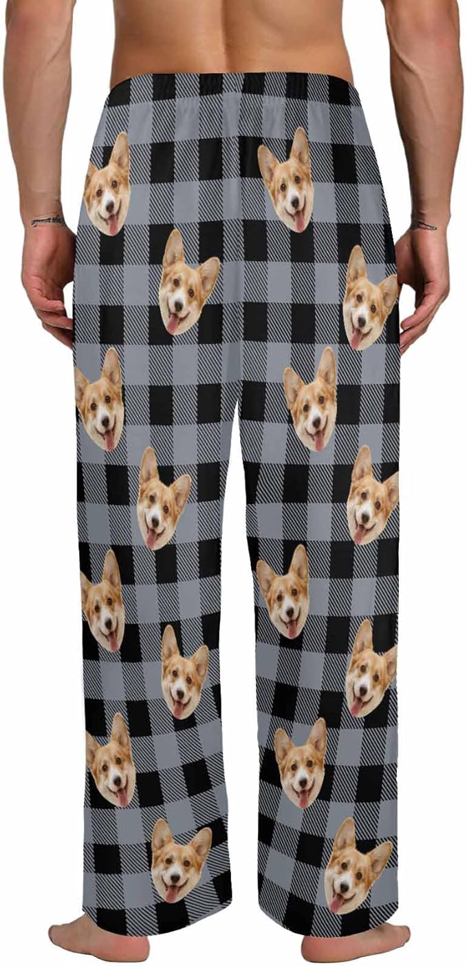 Artsadd Personalized Christmas Pajama Pants Socks for Men Custom Photo Pajama Bottoms for Men S-XXL