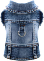 Cool Dog Jean Jacket Vest with D-Ring Blue Denim Dogs Outfits for Small Medium Dogs Cats Boy Male Dog Clothes Costume Dogggie Puppy Harness Coat for Frenchie Walking(Blue with D-Ring,XL)