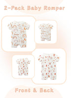 Unisex Summer Trendy 2-Pack Rompers Short Sleeve Zipped Bodysuit Infant Cotton Outfits