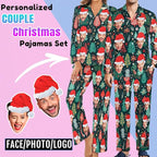 Custom Face Pajamas for Women Men,Personalized Dog Cat Pet Pajamas Set,Christmas Long Sleeve Sleepwear Pjs