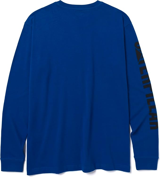 Caterpillar Trademark Banner Long Sleeve Tee Shirts for Men with Center Back Neck Wire Management Loop and Cat Workwear Logo